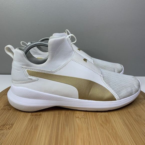 Puma Shoes - Puma Rebel Mid Running Sneakers Womens 8 Athletic Slip On Shoes White Gold